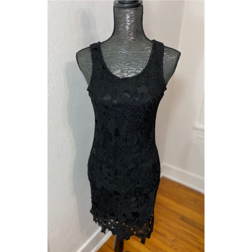 Japna Black Floral Lace Lined Dress Sz S